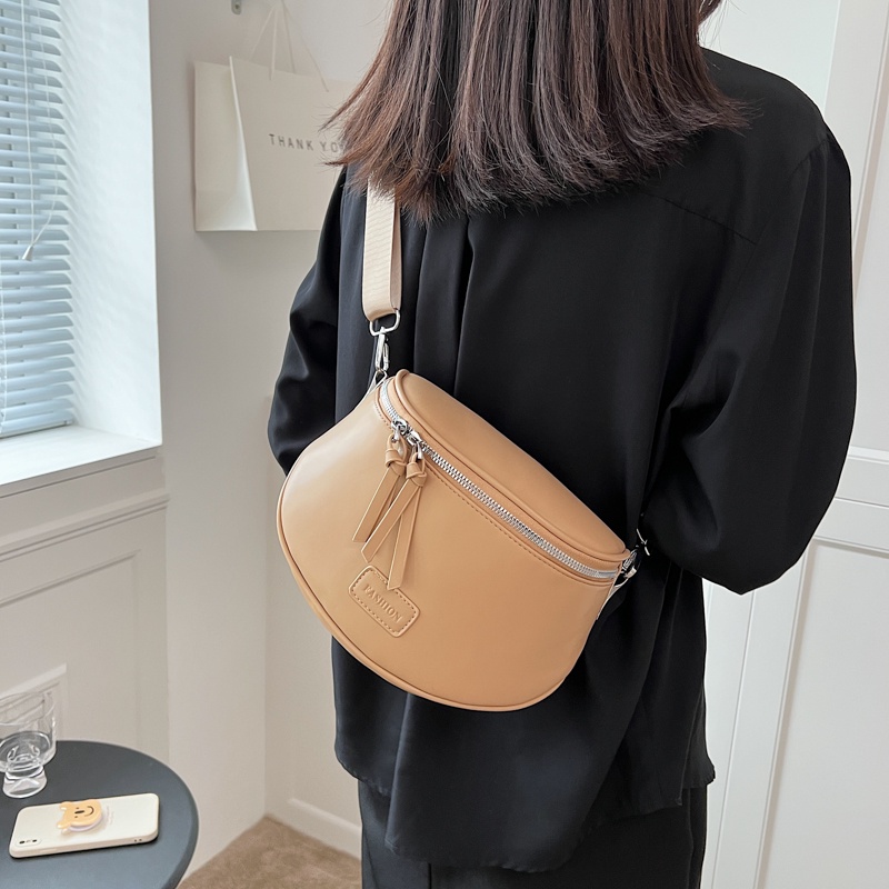 IELGY Túi Đeo Vai Màu Trơn Có Khóa Kéo Phong Cách Hàn Quốc Thời Trang Cho Nữ