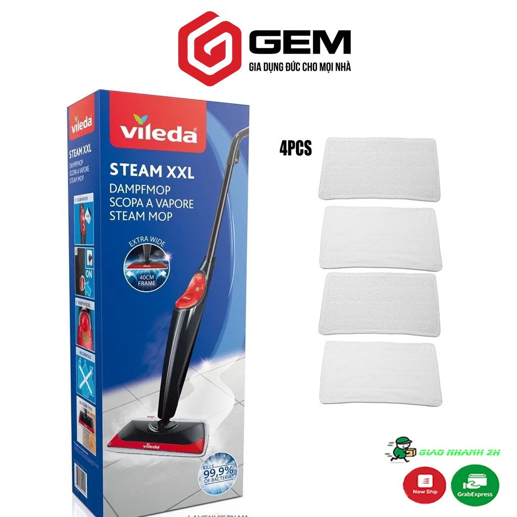 Giẻ lau thay thế cây lau nhà hơi nước vileda Steam XXL hình chữ nhật (set 2 tấm)