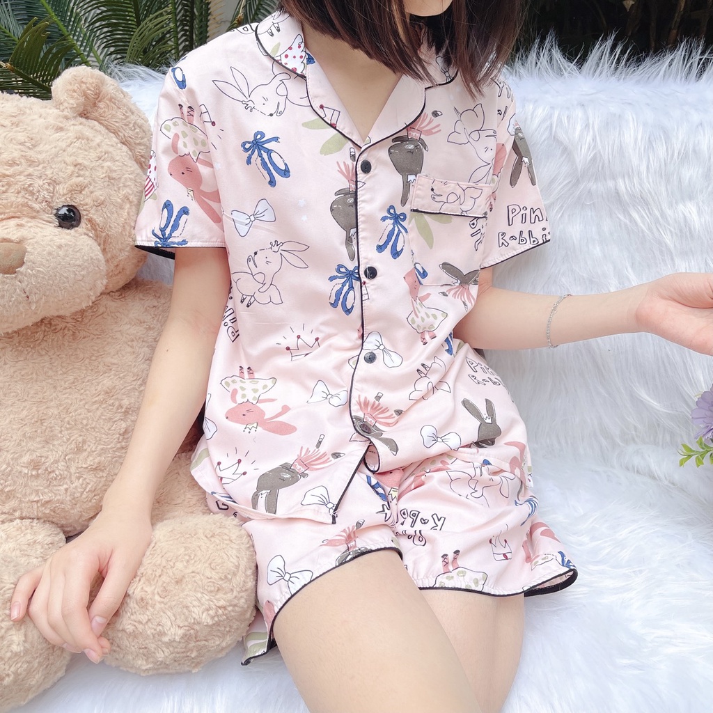 Bộ ngủ nữ pijama cộc tay chất mềm mịn dễ thương - Minu 06