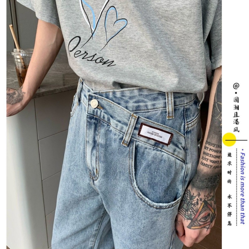 Quần jeans Ống Rộng Lưng Cao Xẻ Tà Phong Cách Hàn Quốc Thời Trang Mùa Hè Hàng Mới Cho Nam