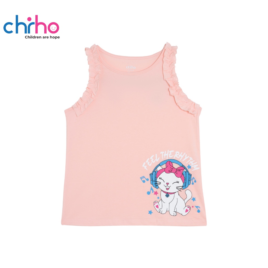 Áo Tanktop Cho Bé Gái CHIHO Chất Liệu Cotton Thoáng Mát Thiết Kế Tay Bèo Cho Trẻ Từ 2-9 Tuổi, Màu Hồng, Vàng, Đỏ GTT201R