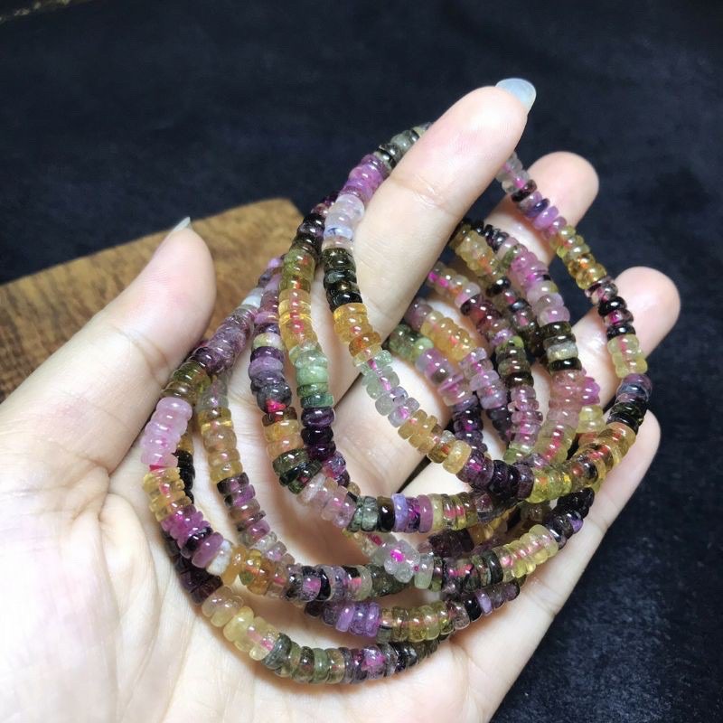 Vòng tourmaline cắt giác đa sắc, vòng tay phong thủy thiết kế đơn giản, dễ mang