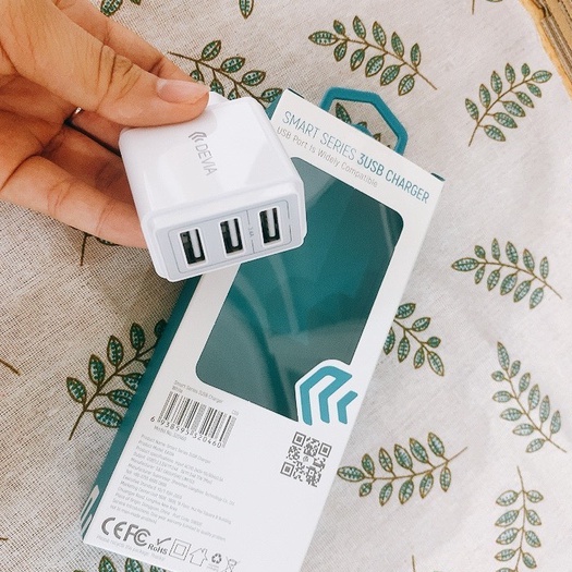 Củ Sạc 3 Cổng DEVIA  Smart series sạc nhanh ổn định cho iphone samsung Hàng chính hãng bảo hành 1 năm 1 đổi 1