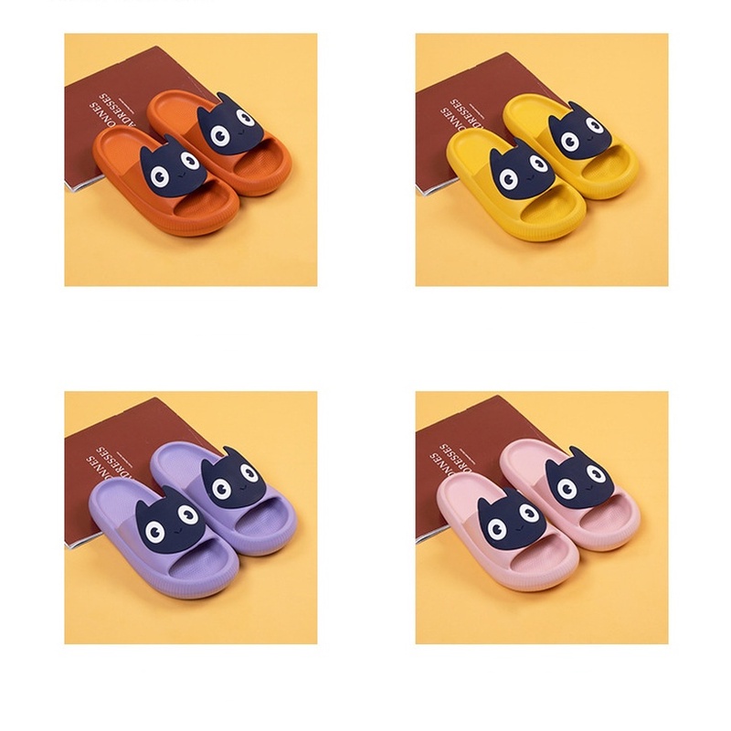 Dép Quai Ngang Đế Mềm Hình Mèo Đen Mắt To Dễ Thương