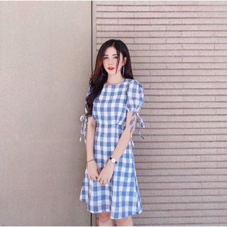 Váy kate thô kẻ caro xanh