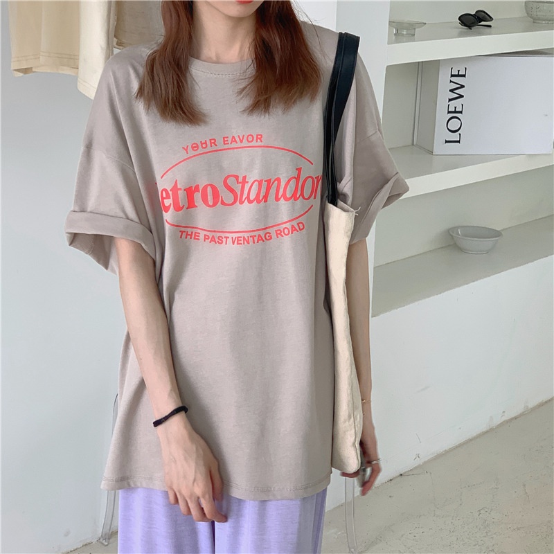 IELGY  Áo Thun Rộng In Chữ Phong Cách Hàn Quốc Dành Cho Nữ