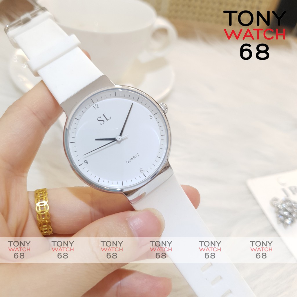 Đồng hồ nam nữ unisex SL mặt vuông dây cao su trắng siêu bền dáng Apple Watch