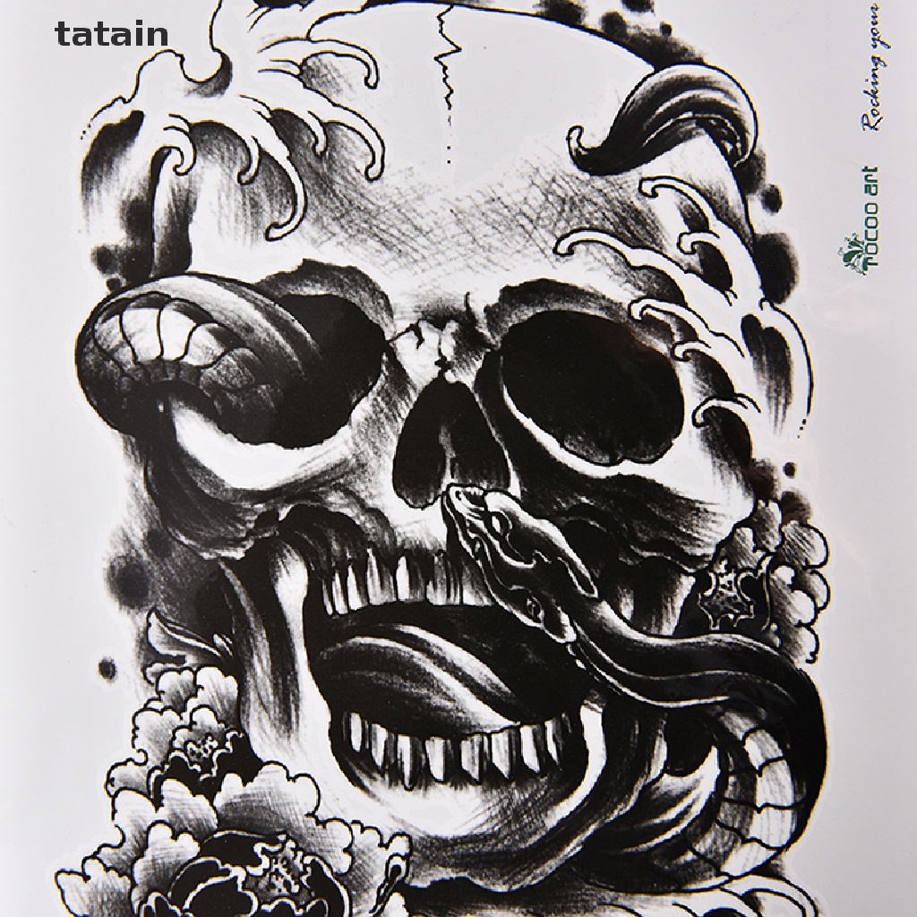 [TAT] Waterproof Black Scary Skull Temporary Tattoo Large Arm Body Art Tattoos Sticker, CVX