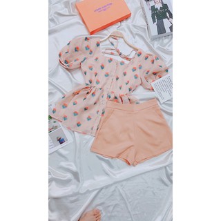 Set áo dâu tây baby doll kèm quần siêu xinh