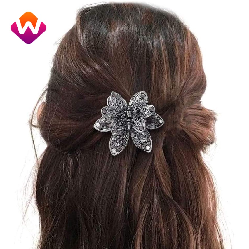 Kẹp tóc hình bướm bằng kim loại đính pha lê phong cách cổ điển phù hợp cho tiệc cưới