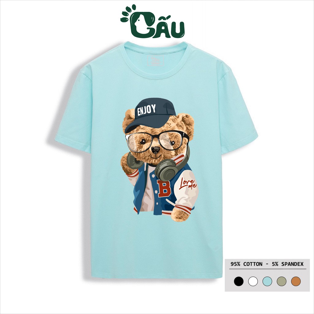 Áo thun nam GẤU 194 Gấu Teddy ENJOY Ngầu cổ tròn tay ngắn vải coton co dãn, dày dặn, form regular fit - Gấu Cực Ngầu