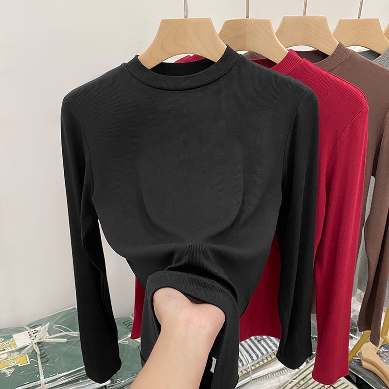 Áo Thun Mỏng Tay Dài Cổ Đứng Ôm Dáng Phong Cách Hàn Quốc Thời Trang Mùa Thu Cho Nữ