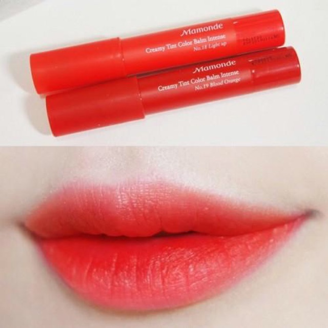 Son bút chì Mamonde Creamy Tint Color Balm Intense màu 18 cam đỏ tươi trẻ