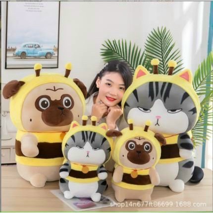 Gấu Bông Mèo - Thú Nhồi Bông Mèo Hoàng Thượng Cosplay Ong , Thú Bông Cún Ong Mèo Bông Size 35-45-65-80Cm