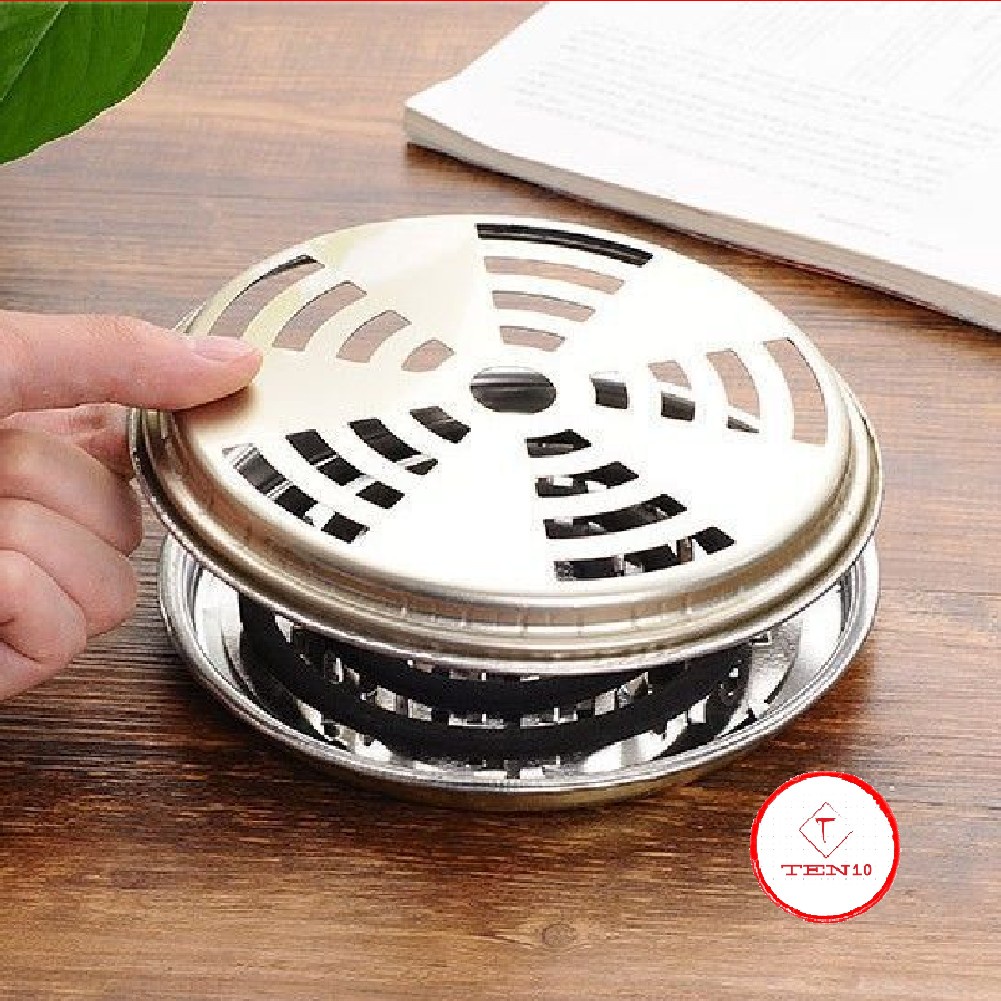 Hộp đựng nhang muỗi, khay đốt nhang muỗi có nắp đậy bằng thép không gỉ chống cháy có lỗ thoát khói an toàn khi sử dụng