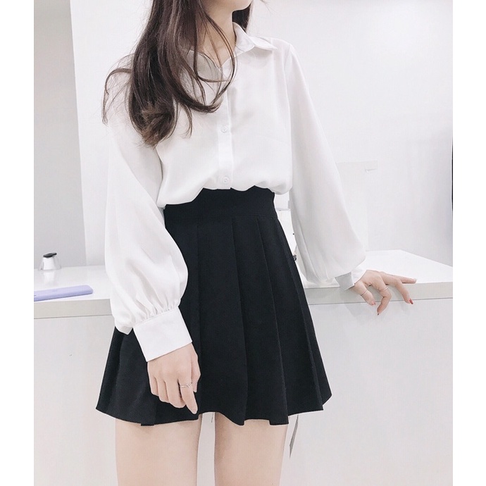 Áo Sơ mi cổ đức tay bồng dáng rộng
