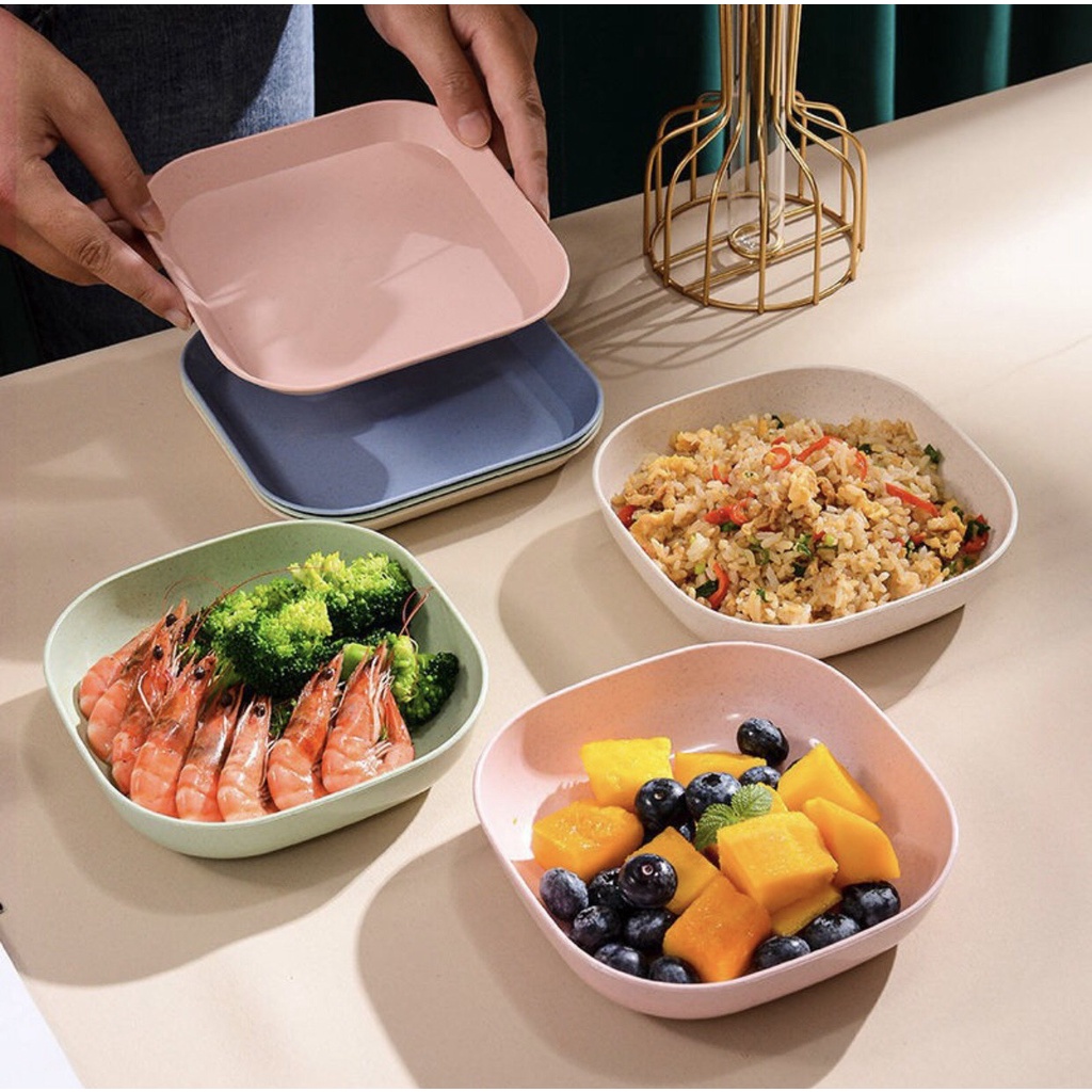 Đĩa Lúa Mạch Vuông Màu Pastel