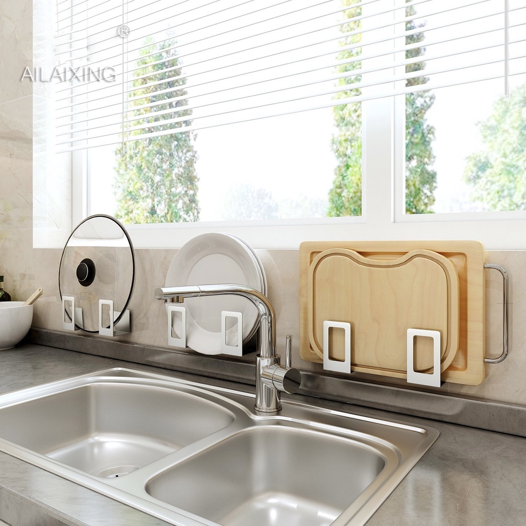 Giá Cài Thớt. Cài Vung Nồi Dán Tường Inox 304 Không Cần Khoan Đục, Tặng Keo Dán Tường Siêu Dính Siêu Chịu Tải MKS018KS