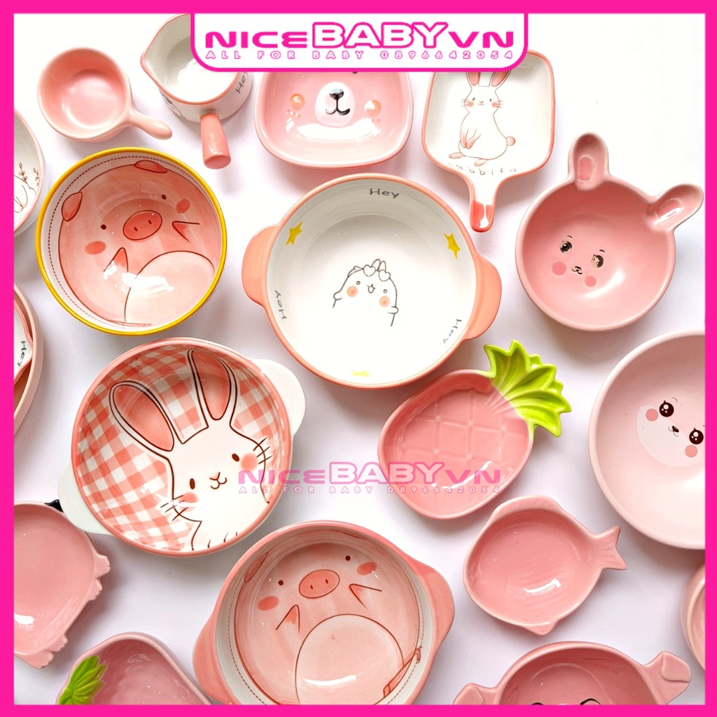 Bát Gốm Sứ Màu Hồng Cao Cấp Nhiều Hình Nicebabyvn