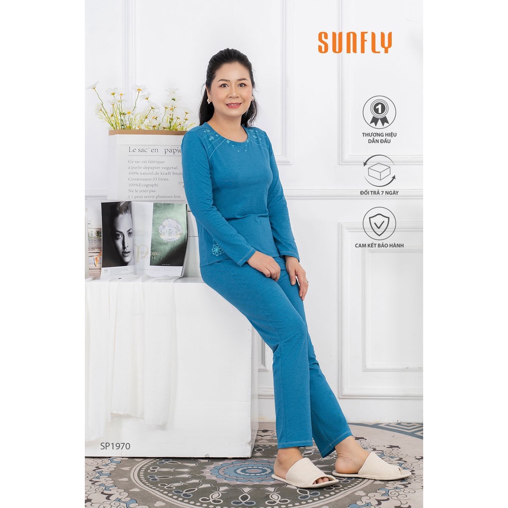 Bộ đồ mặc nhà nữ cotton SUNFL áo dài quần dài SP1970