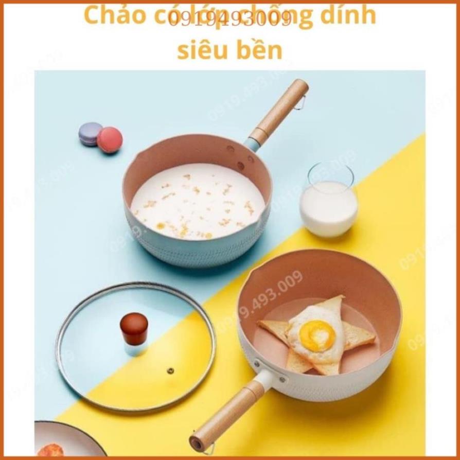 Chảo chống dính sâu lòng cáng gỗ kiểu dáng hàn quốc, màu siêu xinh size 18cm không nắp , SALE LỚN