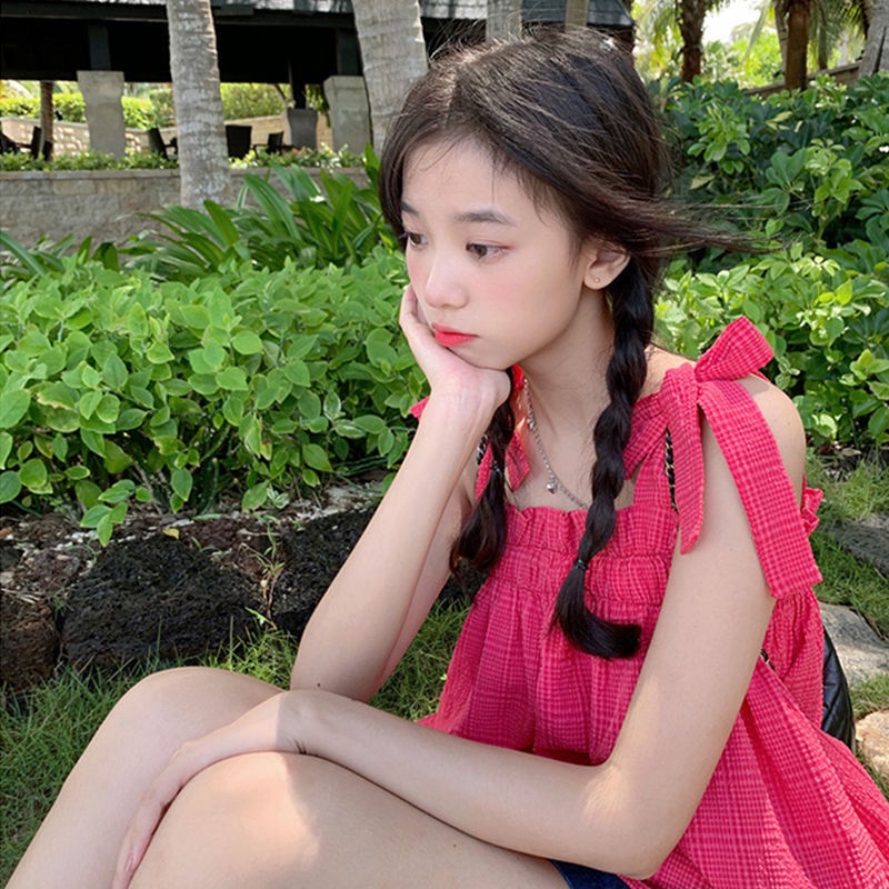 Hàng Mới Về Jiashucheng Áo Hai Dây Xếp Ly Màu Trái Cây Ngọt Ngào Phong Cách Preppy Mùa Hè Cho Nữ