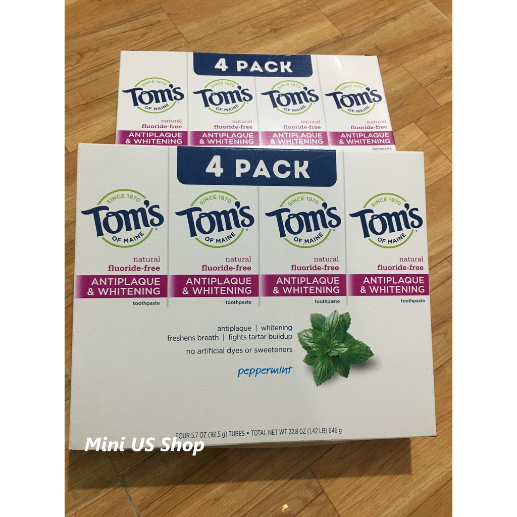 [HÀNG MỸ] KEM ĐÁNH RĂNG TỰ NHIÊN VỊ BẠC HÀ TOM'S of MAINE ANTIPLAQUE & WHITENING TOOTHPASTE - LỐC 4 PACK x161.5 Gr.