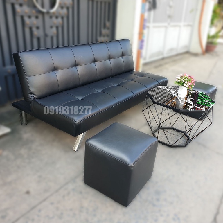 Bộ sofa giường đa năng Gỗ Xanh chân mạ inox - Sofa bed da si đen thông minh giá rẻ bất ngờ