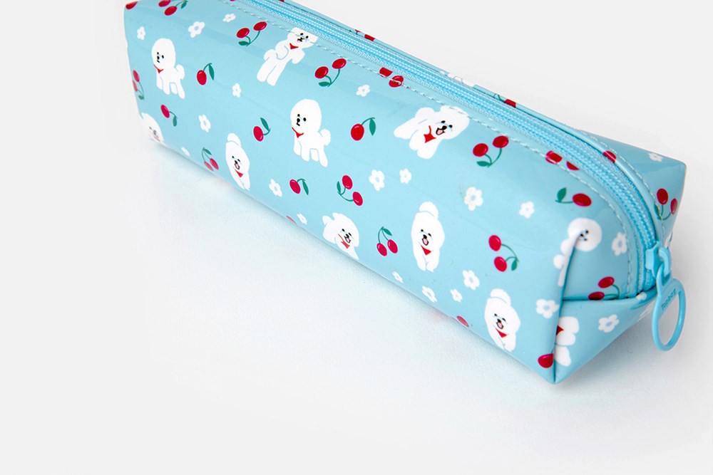 Hộp Đựng Bút ARTBOX Hàn Quốc Kích Thước Nhỏ Tráng Bóng Màu Xanh Da Trời Họa Tiết Cún Bichon Và Quả Anh Đào