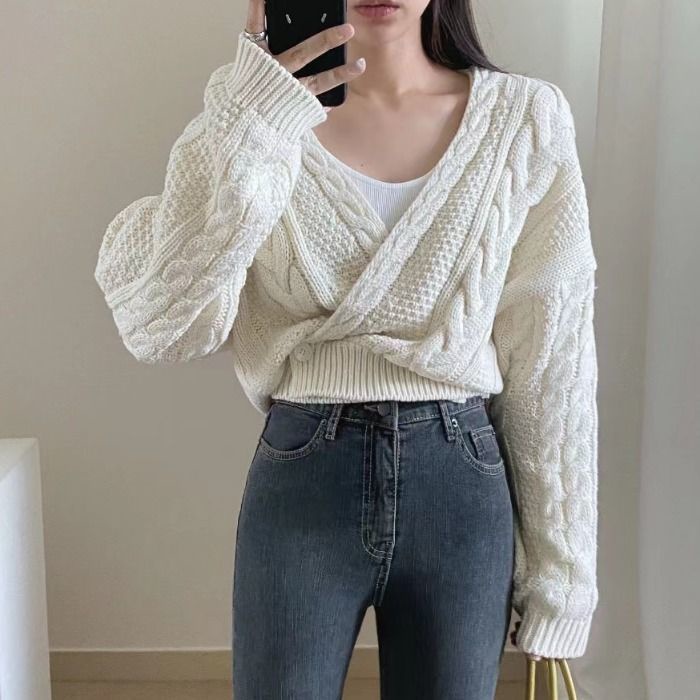 Áo Khoác cardigan Dệt Kim Một Hàng Nút Cổ Chữ V Tay Dài Phong Cách Hàn Quốc Thời Trang Thu Đông Cho Nữ