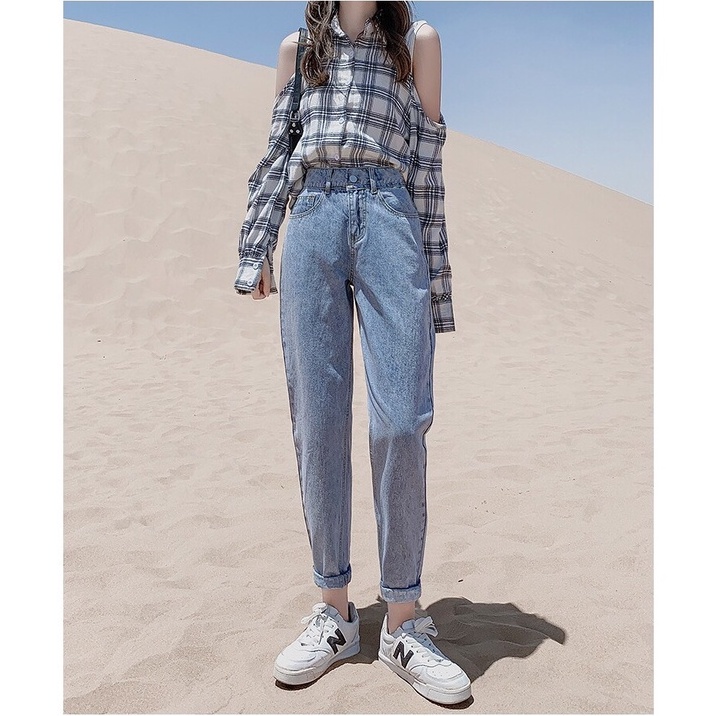 Quần baggy jean nữ xanh nhạt thương hiệu Aldore phong cách học sinh ullzang MS007N