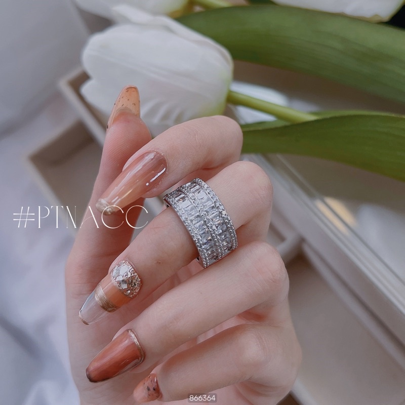 Nhẫn xi bạch kim đính đá paguet bản dày 2 hàng đá .PTNACC.