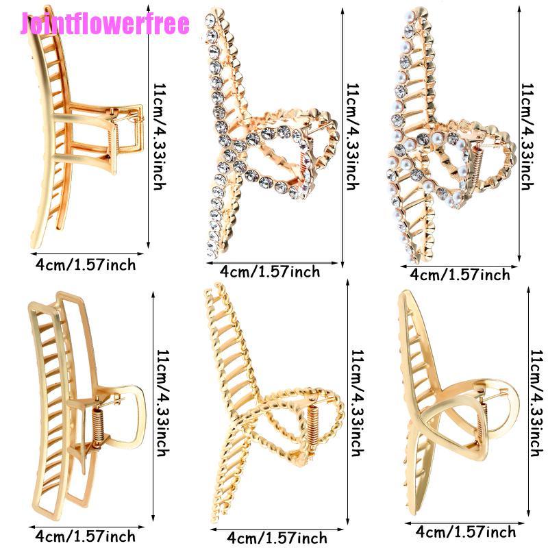 JSS 6 Pieces Metal Hair Claw Clips Premium Gold Metal Strong Hair Jaw Clip Non-Slip JSS