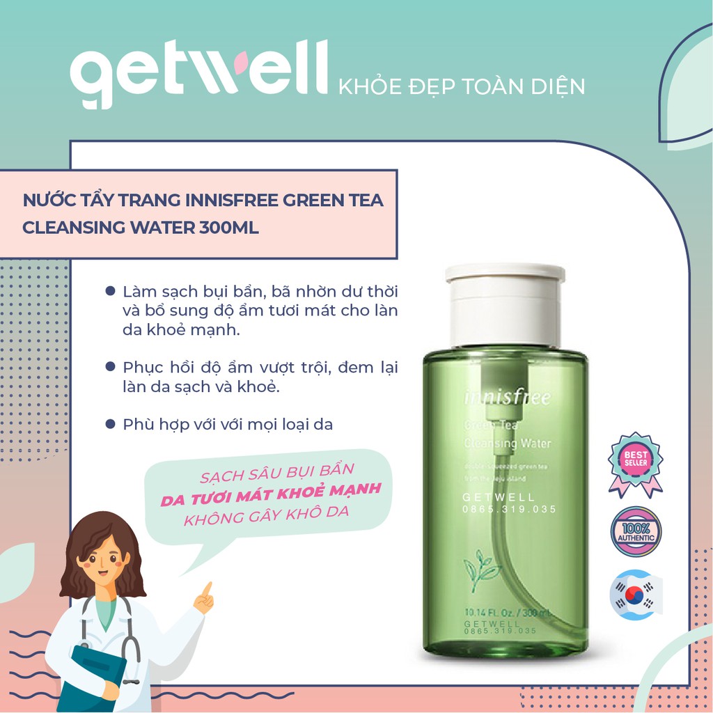 NƯỚC TẨY TRANG TRÀ XANH INNISFREE GREEN TEA CLEASING WATER 300ML