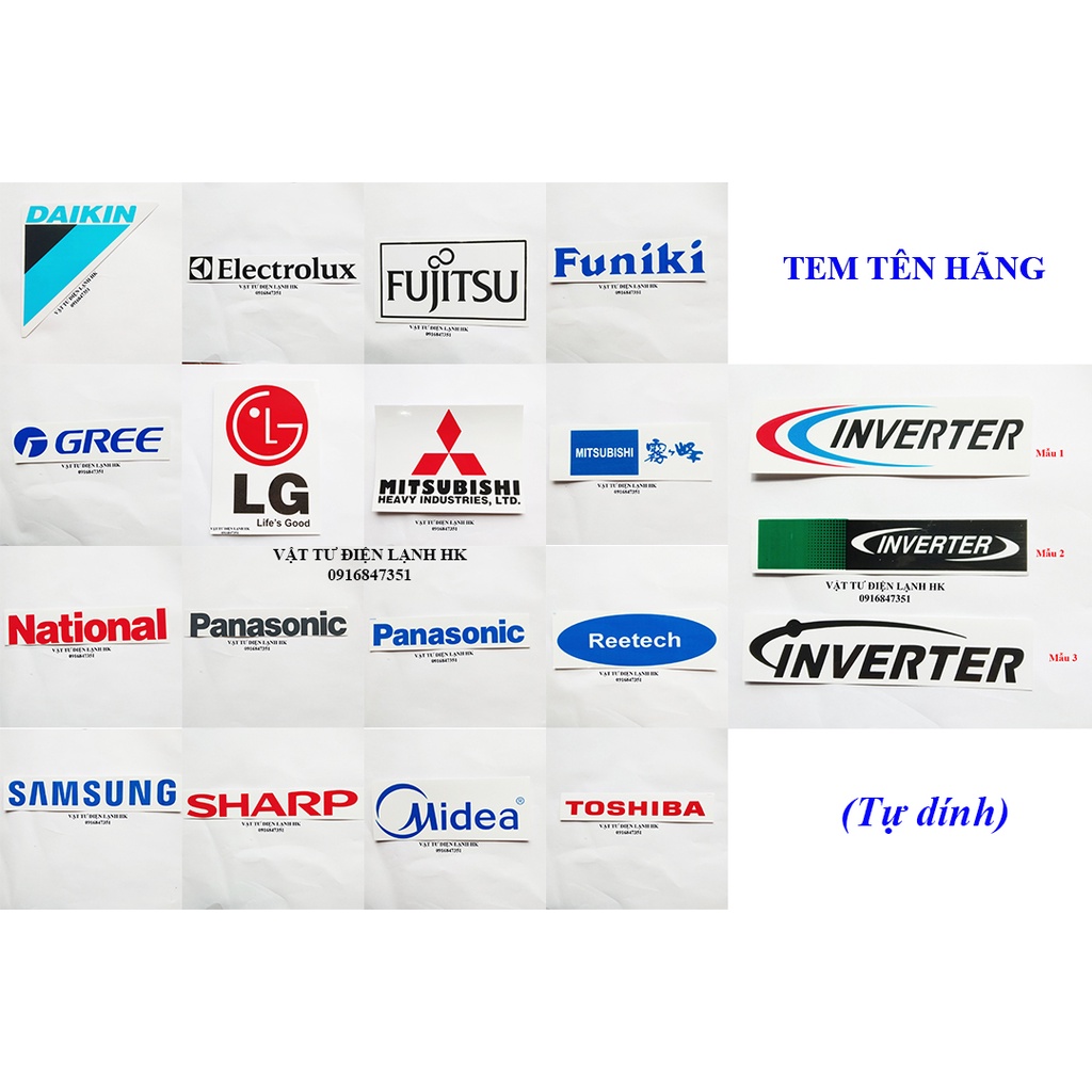 TEM DECAN TÊN HÃNG DÁN Điều hòa - Tủ lạnh - máy giặt - Các hãng Panasonic. Sanyo Aqua Toshiba. Samsung Sharp Hitachi. LG