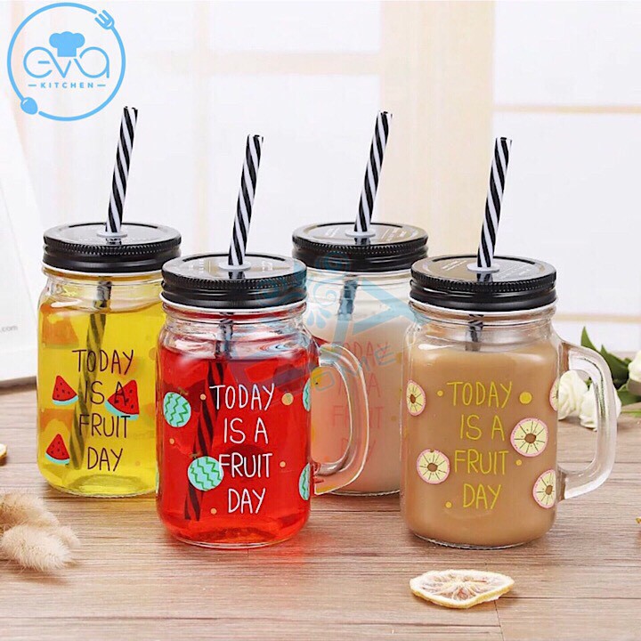 Ly Quai Thuỷ Tinh In Hình Trái Cây 450 Ml