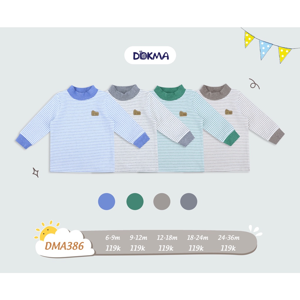 (6-36m) Áo dài tay cổ 3p cotton dày họa tiết kẻ ngang DMA386 - DOKMA
