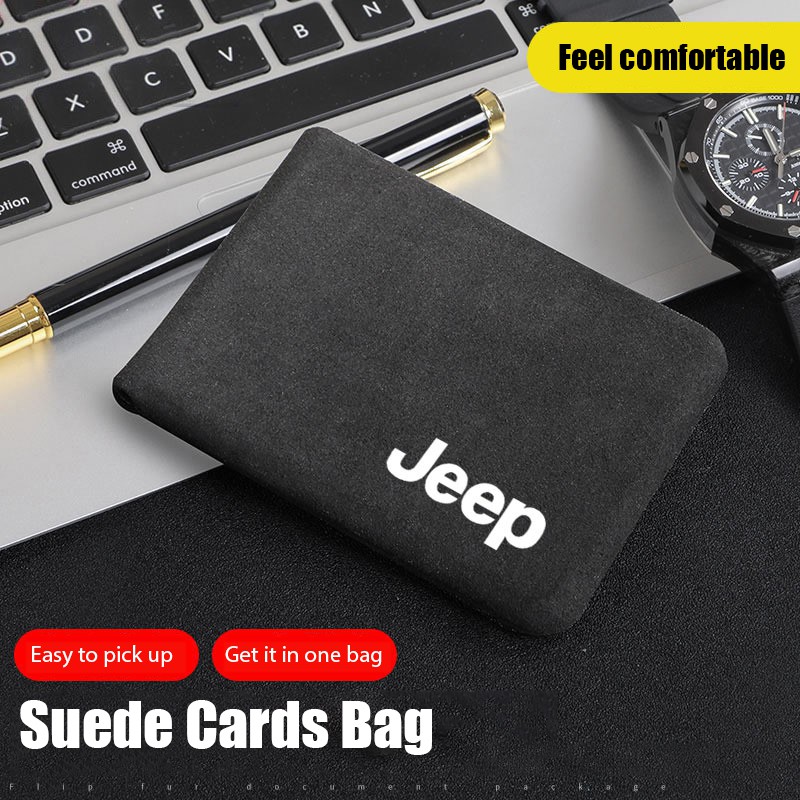 Suede Leather Car Driver License Case Folder for Jeep Wrangler Cherokee Compass Patriot Auto Organizer Bag Card Wallet Credit Holder Accessories