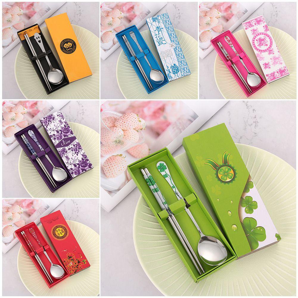 Set 2 Món Muỗng Đũa Họa Tiết Hoạt Hình Phong Cách Hàn Quốc