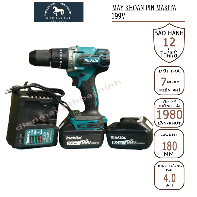 Máy Khoan Pin Makita 3 chức năng, khoan bắn vít siết ốc, có chế độ búa, sử dụng an toàn tiện lợi cho người dùng