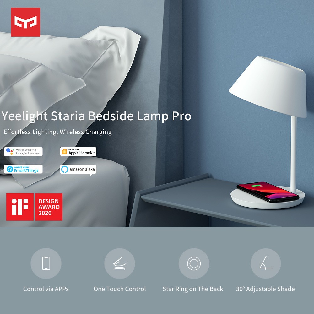 Đèn bàn đèn ngủ đế sạc điện thoại không dây LED thông minh Yeelight Xiaomi, 3 chế độ màu ánh sáng, YLCT03YL