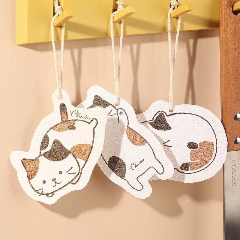 Miếng rửa chén bát bọt biển nở ra khi gặp nước chùi xoong nồi tạo bọt nhiều tẩy sạch mọi vết dầu mỡ có dây treo hình mèo