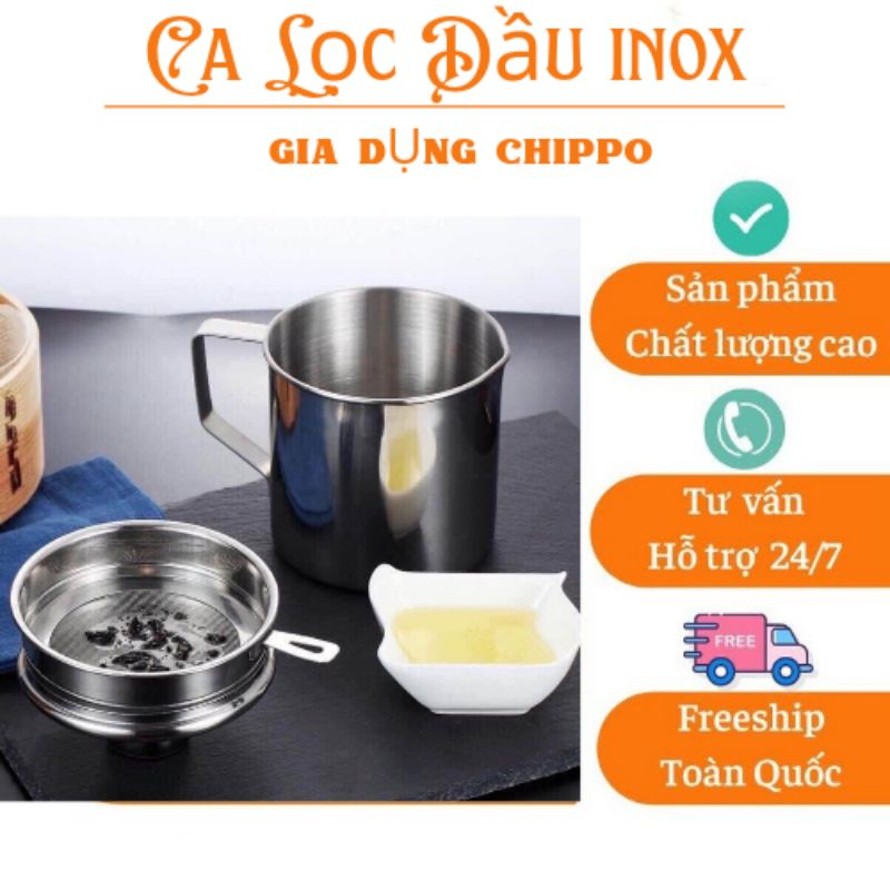 (Hàng loại 1) Ca lọc cặn dầu ăn INOX 304 (1200ml ) có lưới lọc cặn tiện lợi  HÀNG CAO CẤP