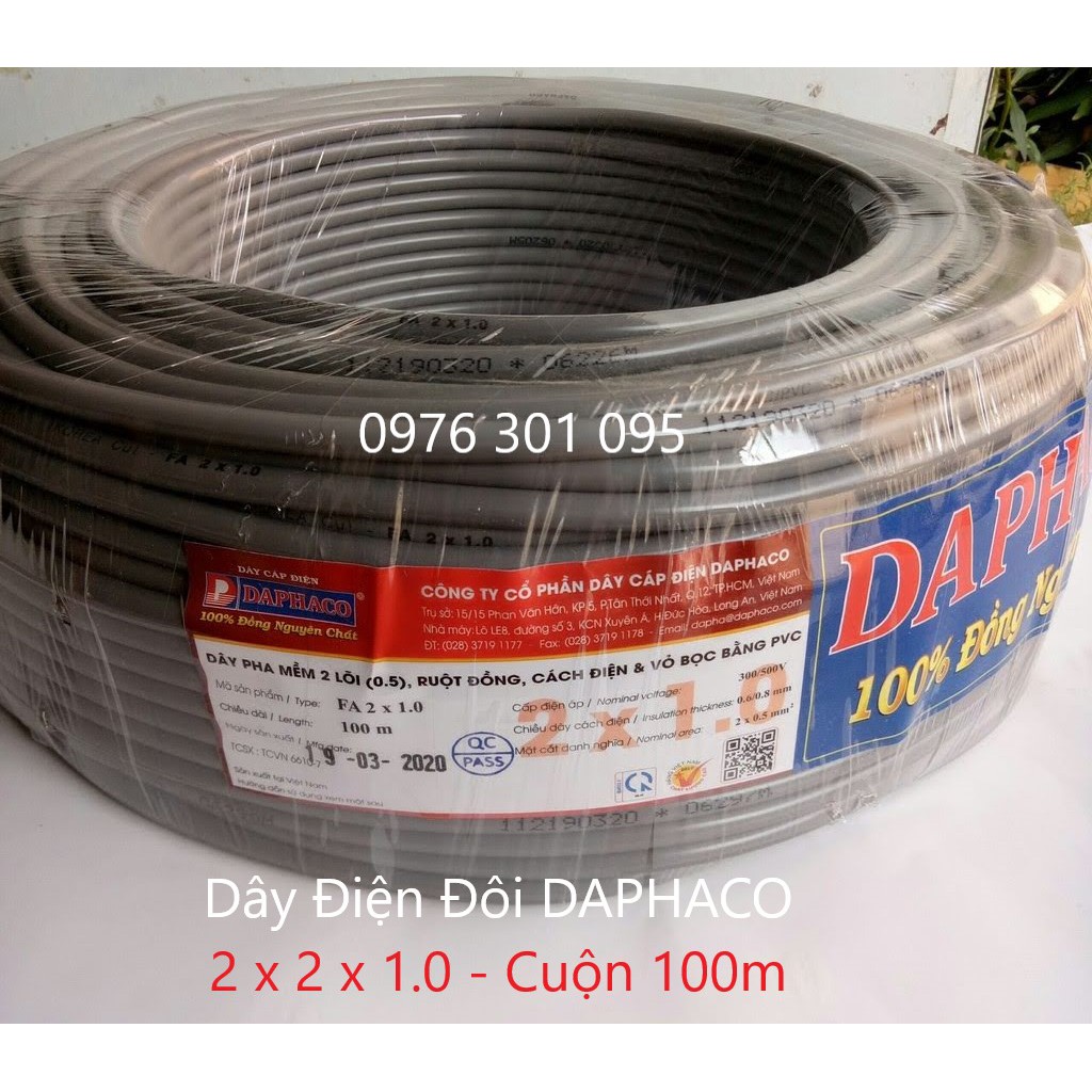 [DAPHACO] Dây Điện Đôi Xám Tròn FA 2x2x1.0 / 2x2x1.5 / 2x2x2.5 [Cuộn 100m]