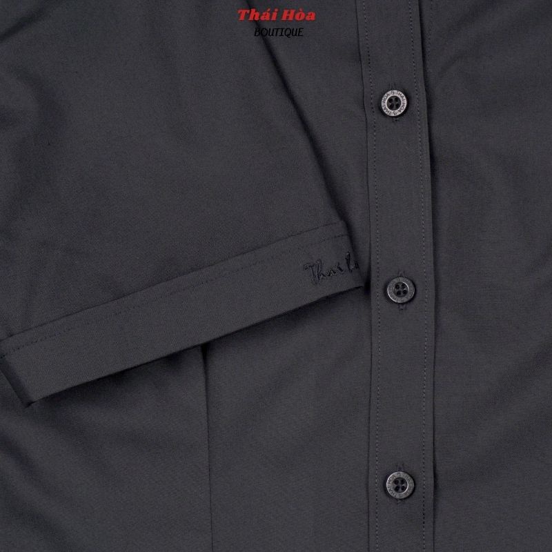 Áo sơ mi nữ công sở đen ngắn tay cao cấp kiểu bigsize sợi tre Thái Hoà N8919-15-01