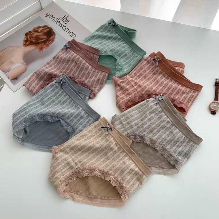 Quần Lót Nữ Cotton Viền Ren Cạp Đính Nơ Co Giãn 4 Chiều Kháng Khuẩn