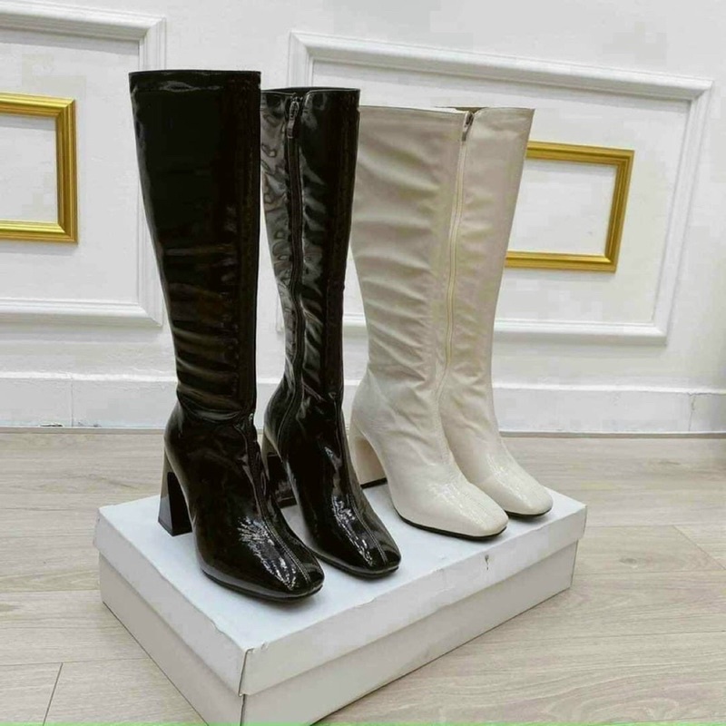 Bốt đùi da bóng cao cổ khoá cạnh từ trên xuống Cao Cấp - giày boots nữ cao gót thời trang hàng xuất khẩu