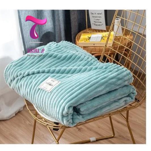 HÀNG MỚI-  Chăn Tuyết Tăm Kẻ Muji Xuất Nhật - Chăn Tuyết Nhung 4 Mùa