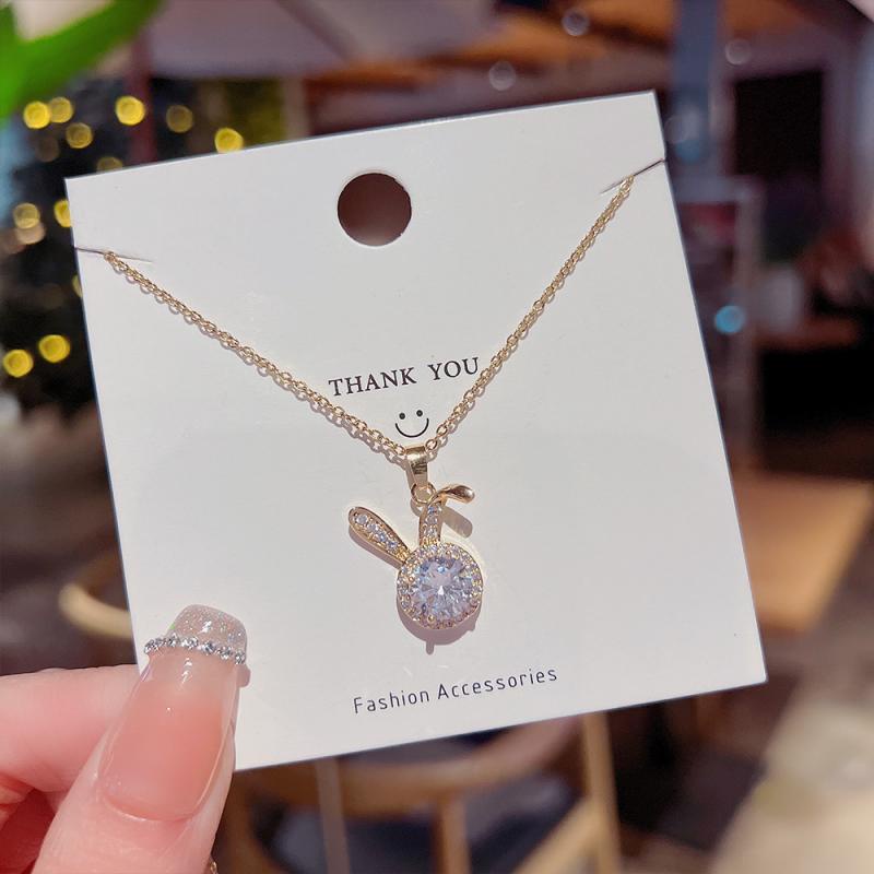 XiaoboACC Vòng Cổ Bằng Thép Titan Phối Mặt Hình Thỏ Đính Đá Zircon Xinh Xắn 38cm+6cm