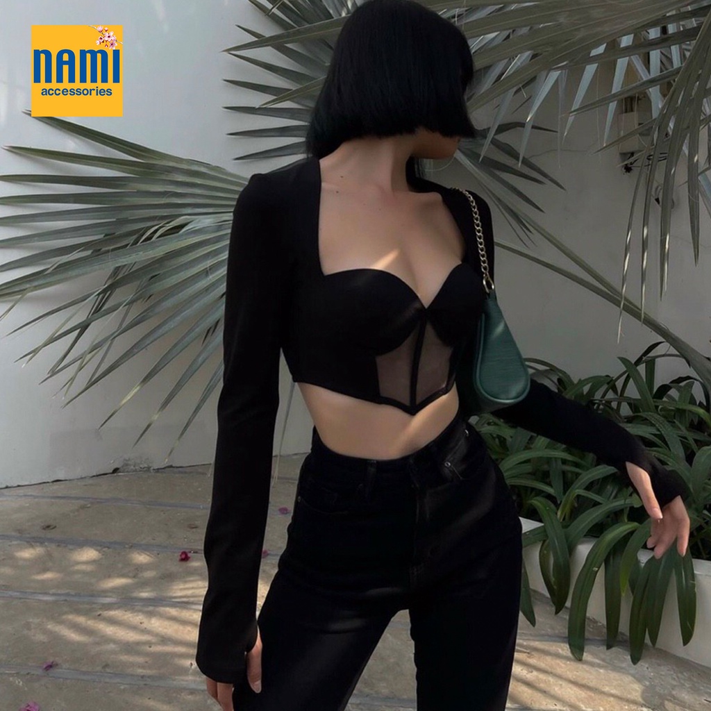 Áo cúp ngực phối lưới tay dài siêu phẩm sexy tuyệt đỉnh - ATNU043